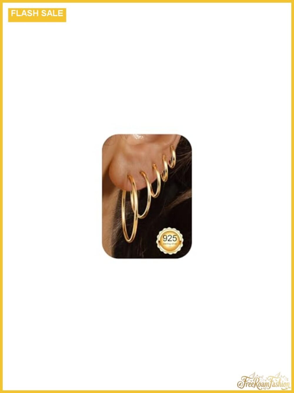 5 Pairs 925 Sterling Silver Post Hoop Earrings Set 14K Gold Plated Hoop